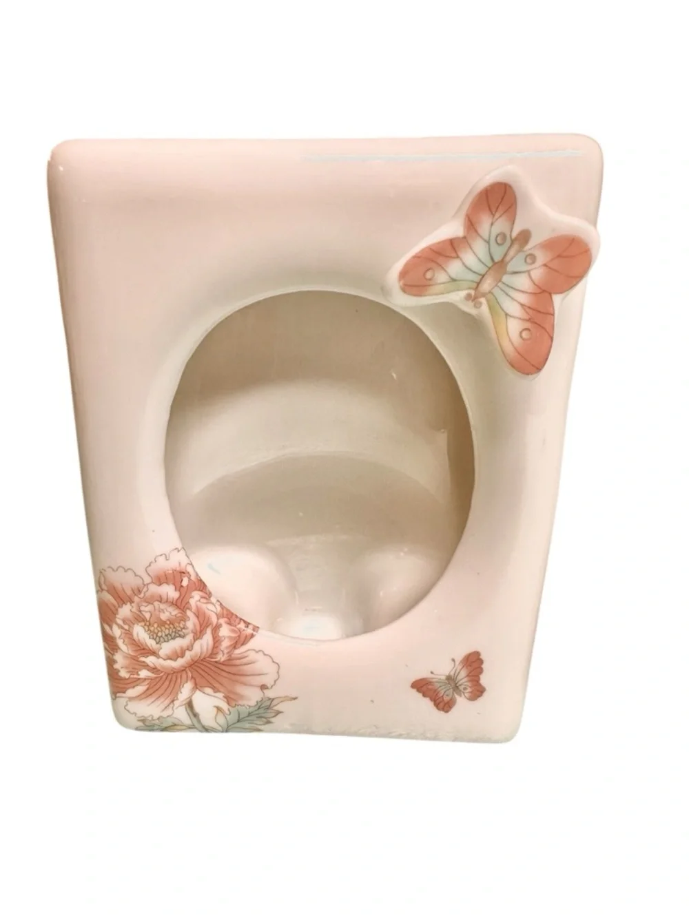 Vintage Chinoiserie Porcelain Oval Picture Frame 3 D Butterfly Japan Set of 2